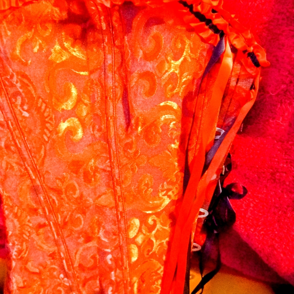 SHEIN Red Brocade red Satin Corset Top